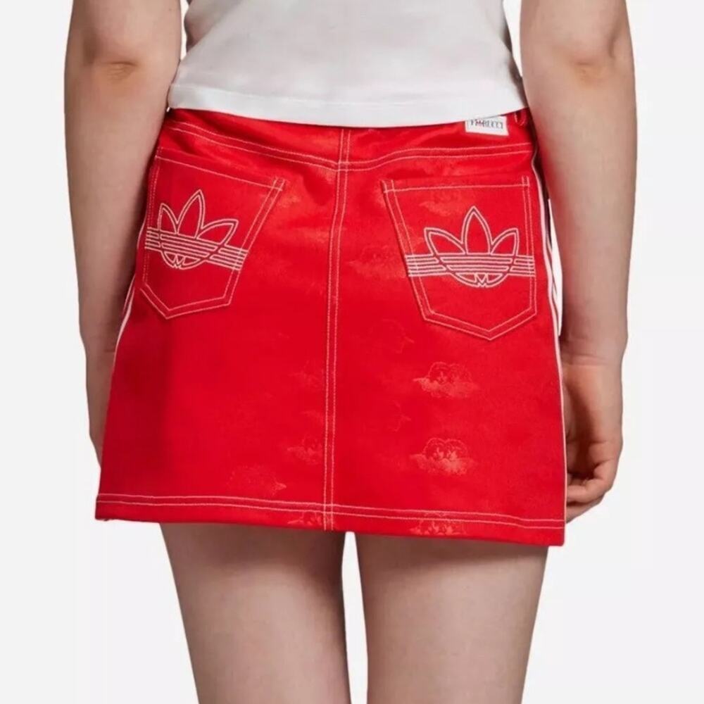 Adidas Women Originals x Fiorucci Jacquard Trefoil Red Mini Skirt - Picture 3 of 9